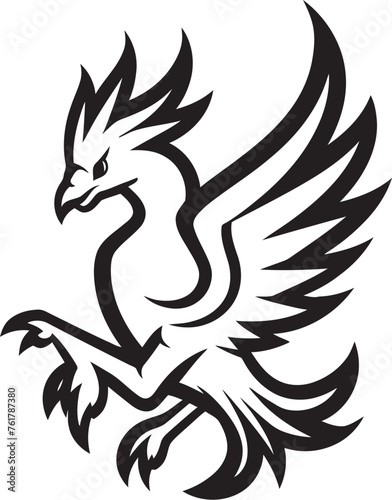 Eternal Phoenix Hand Drawn Symbol of Mythical Bird in Black Vector Phoenix Sovereign Logo Design of Legendary Phoenix in Black Vector © BABBAN