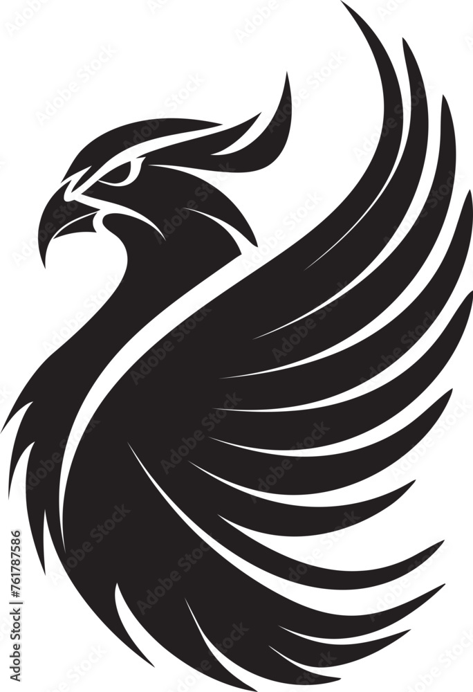 Fototapeta premium Cosmic Wings Hand Drawn Phoenix Symbol in Black Vector Phoenix Dominion Logo Design of Mythical Bird in Black Vector