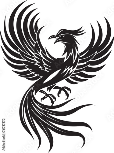 Phoenix Radiance Logo Design of Mythical Bird in Black Vector Celestial Phoenix Vector Icon of Legendary Phoenix in Black