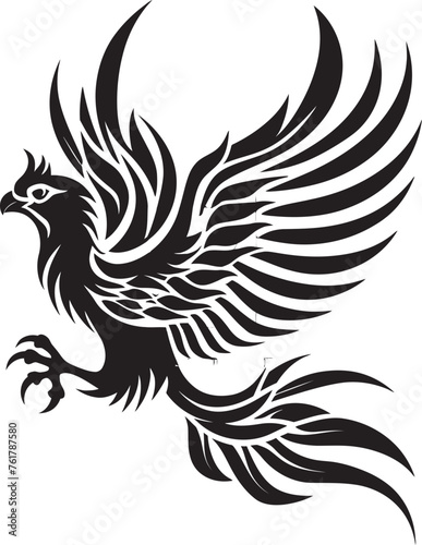 Immortal Phoenix Vector Icon of Mythical Phoenix in Black Celestial Symbol Hand Drawn Symbol of Legendary Phoenix in Black Vector