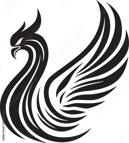 Eternal Guardian Vector Icon of Legendary Phoenix in Black Cosmic Wings Hand Drawn Phoenix Symbol in Black Vector