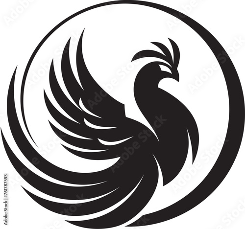 Phoenix Dominion Logo Design of Mythical Bird in Black Vector Resplendent Phoenix Vector Icon of Legendary Phoenix in Black