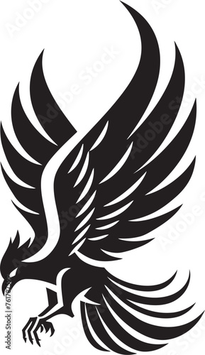 Eternal Phoenix Hand Drawn Symbol of Mythical Bird in Black Vector Phoenix Sovereign Logo Design of Legendary Phoenix in Black Vector