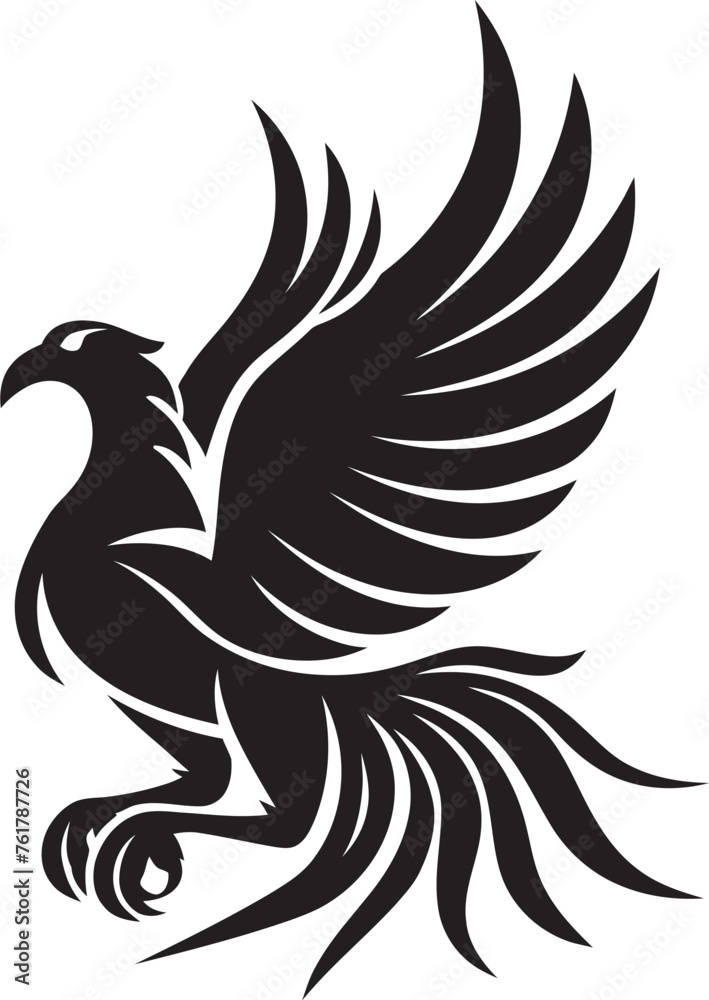 Obraz premium Phoenix Reign Vector Icon of Mythical Bird in Black Cosmic Flame Hand Drawn Phoenix Symbol in Black Vector