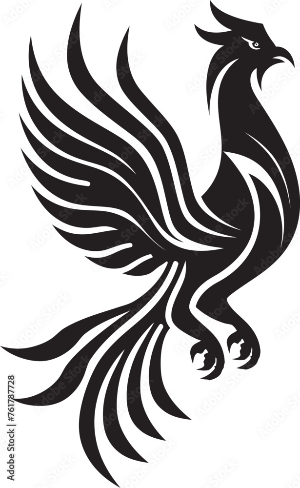 Fototapeta premium Phoenix Dominion Logo Design of Legendary Bird in Black Vector Resplendent Phoenix Vector Icon of Mythical Phoenix in Black