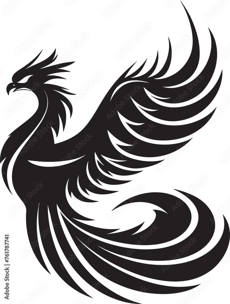 Obraz premium Phoenix Radiance Logo Design of Mythical Bird in Black Vector Celestial Phoenix Vector Icon of Legendary Phoenix in Black