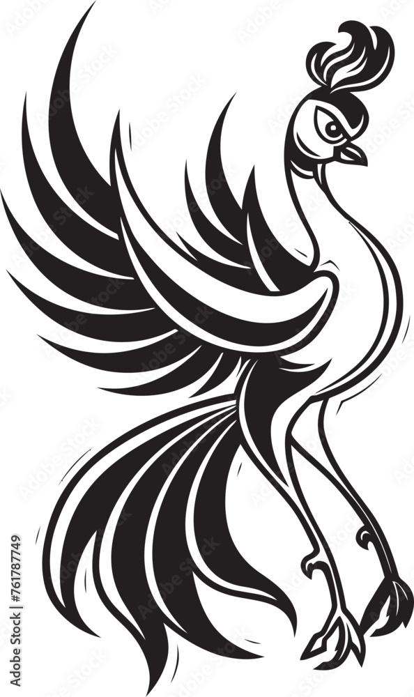 Obraz premium Cosmic Fire Hand Drawn Phoenix Symbol in Black Vector Radiant Resurgence Logo Design of Legendary Phoenix in Black Vector