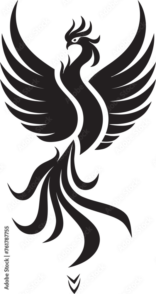 Fototapeta premium Phoenix Legacy Logo Design of Legendary Bird in Black Vector Eternal Flame Vector Icon of Mythical Phoenix in Black