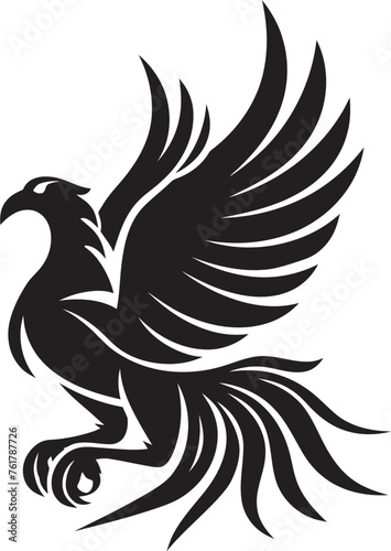 Phoenix Reign Vector Icon of Mythical Bird in Black Cosmic Flame Hand Drawn Phoenix Symbol in Black Vector