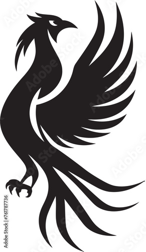 Phoenix Sovereign Logo Design of Legendary Bird in Black Vector Immortal Phoenix Vector Icon of Mythical Phoenix in Black