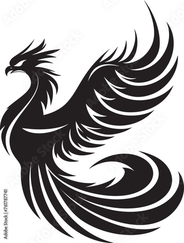 Phoenix Radiance Logo Design of Mythical Bird in Black Vector Celestial Phoenix Vector Icon of Legendary Phoenix in Black