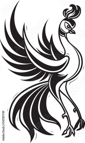 Cosmic Fire Hand Drawn Phoenix Symbol in Black Vector Radiant Resurgence Logo Design of Legendary Phoenix in Black Vector