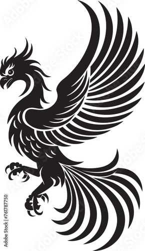 Celestial Phoenix Vector Icon of Legendary Phoenix in Black Eternal Beacon Hand Drawn Phoenix Symbol in Black Vector