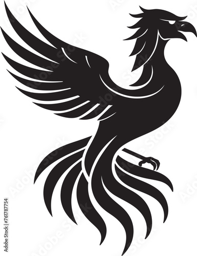 Cosmic Guardian Hand Drawn Phoenix Symbol in Black Vector Phoenix Sovereignty Logo Design of Legendary Phoenix in Black Vector