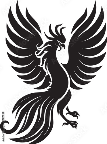 Phoenix Sovereignty Logo Design of Legendary Phoenix in Black Vector Immortal Phoenix Vector Icon of Mythical Phoenix in Black