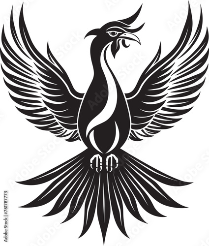Radiant Resurgence Logo Design of Legendary Phoenix in Black Vector Phoenix Luminescence Vector Icon of Mythical Bird in Black