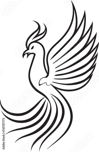 Eternal Guardian Vector Icon of Legendary Phoenix in Black Cosmic Wings Hand Drawn Phoenix Symbol in Black Vector