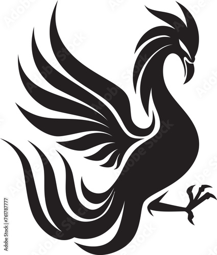 Cosmic Wings Hand Drawn Phoenix Symbol in Black Vector Phoenix Dominion Logo Design of Mythical Bird in Black Vector