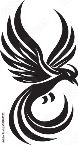 Resplendent Phoenix Vector Icon of Legendary Phoenix in Black Eternal Phoenix Hand Drawn Symbol of Mythical Bird in Black Vector