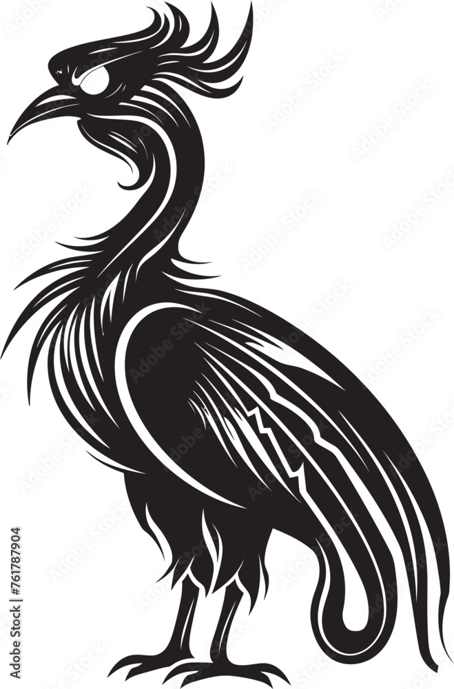 Fototapeta premium Phoenix Ascension Logo Design of Legendary Bird in Black Vector Eternal Phoenix Vector Icon of Mythical Bird in Black