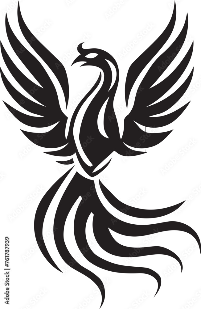 Fototapeta premium Eternal Beacon Hand Drawn Phoenix Symbol in Black Vector Phoenix Legacy Logo Design of Legendary Bird in Black Vector