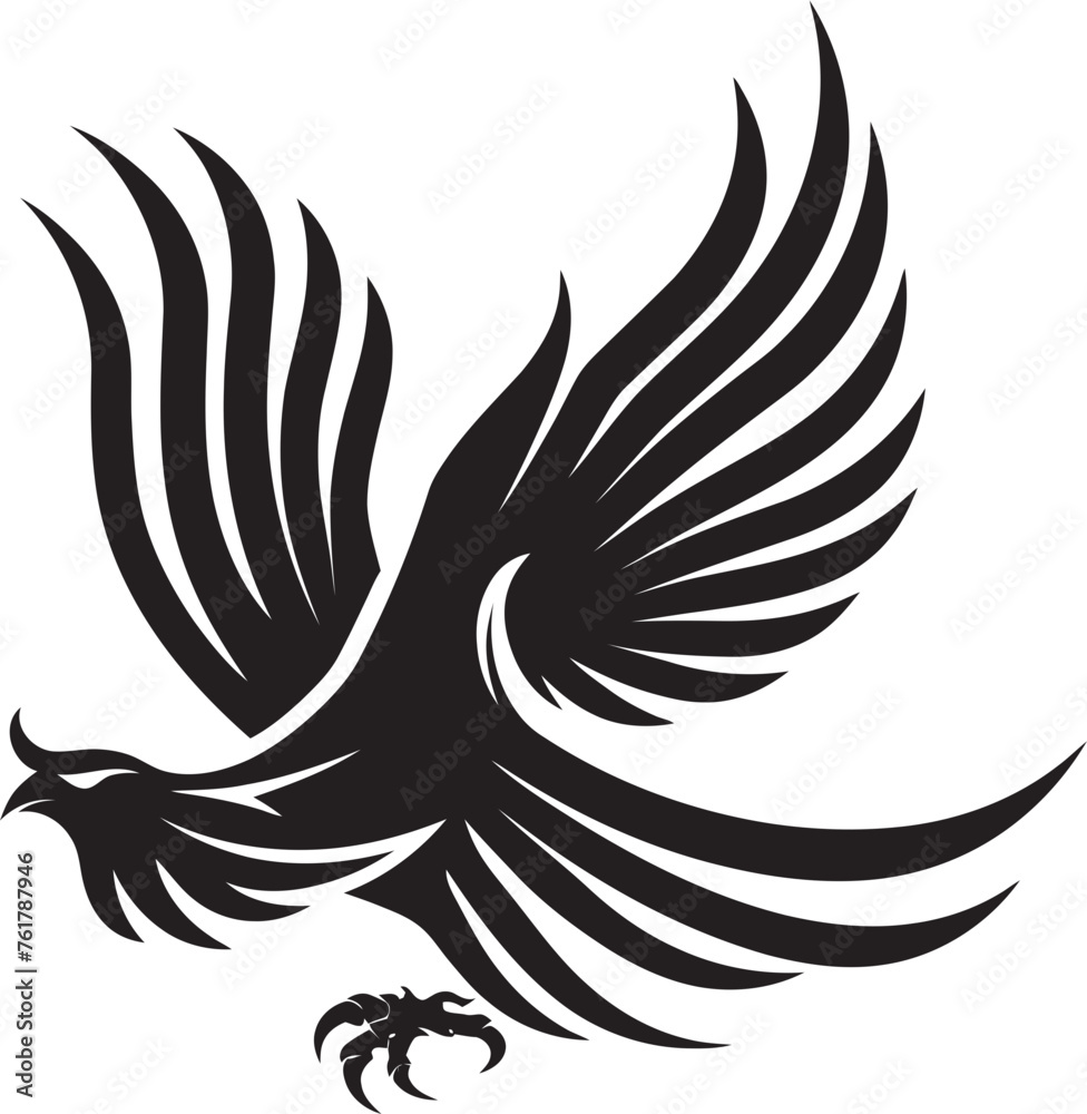 Fototapeta premium Phoenix Radiance Logo Design of Mythical Bird in Black Vector Celestial Phoenix Vector Icon of Legendary Phoenix in Black