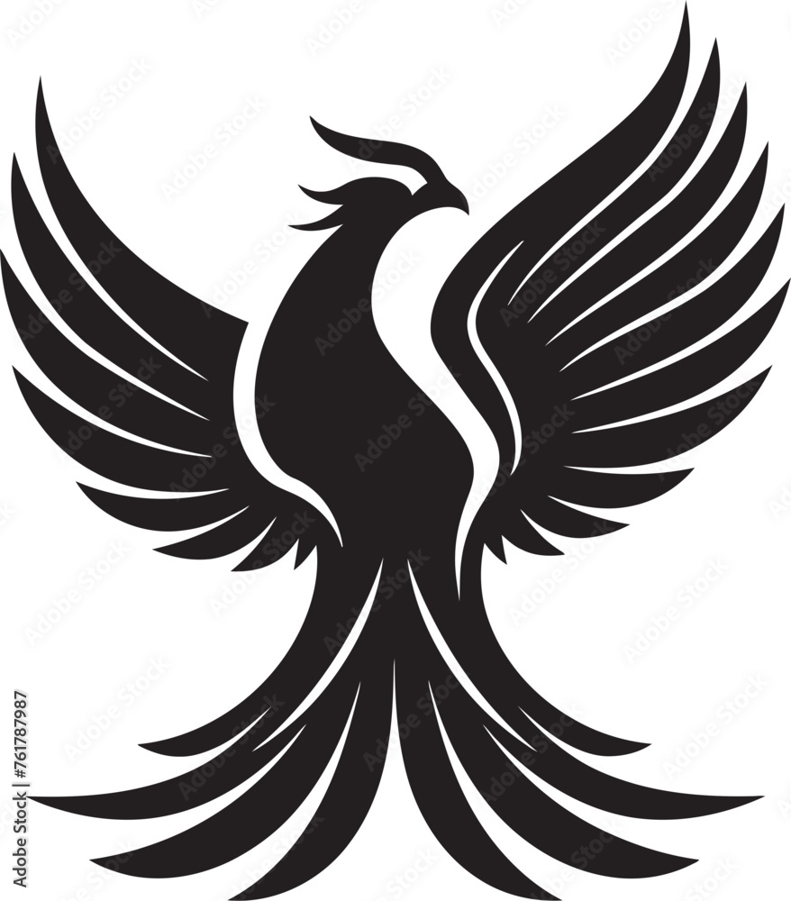 Fototapeta premium Eternal Flame Vector Icon of Mythical Phoenix in Black Cosmic Guardian Hand Drawn Phoenix Symbol in Black Vector