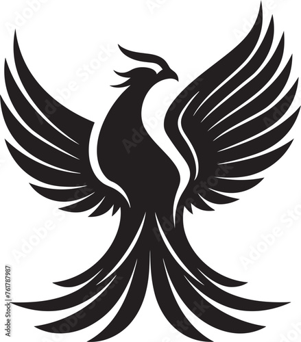 Eternal Flame Vector Icon of Mythical Phoenix in Black Cosmic Guardian Hand Drawn Phoenix Symbol in Black Vector