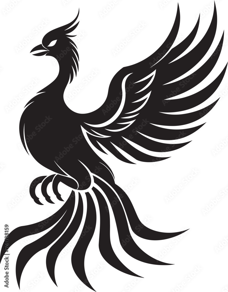Fototapeta premium Everlasting Flames Logo Design of Mythical Phoenix in Black Vector Celestial Phoenix Vector Icon of Legendary Bird in Black