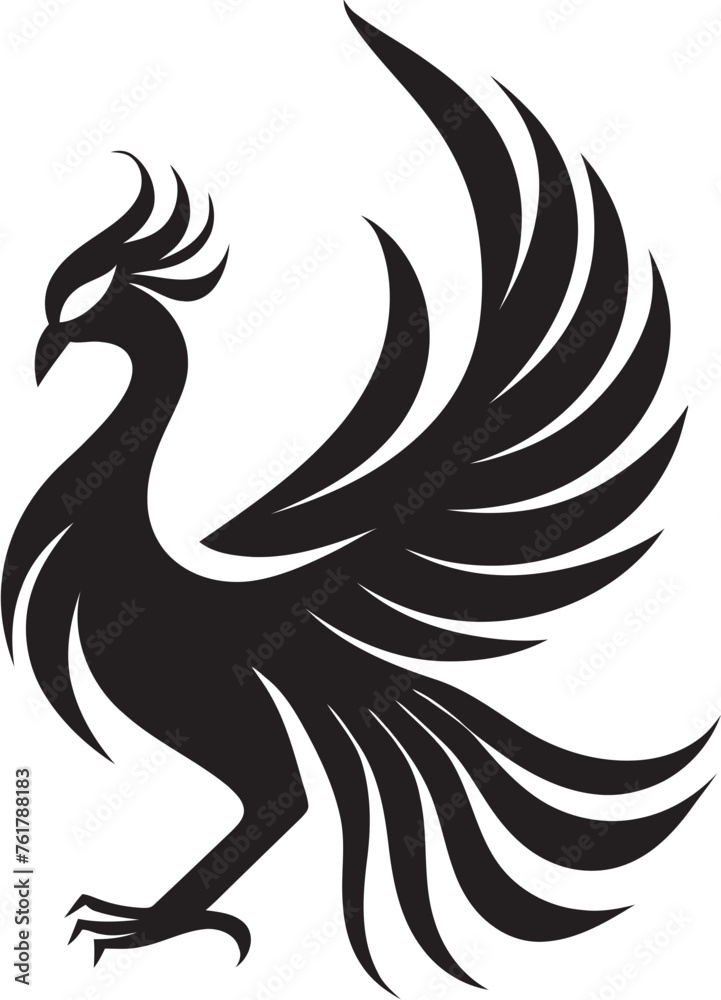Obraz premium Celestial Phoenix Vector Icon of Legendary Bird in Black Phoenix Ignition Hand Drawn Symbol of Mythical Bird in Black Vector