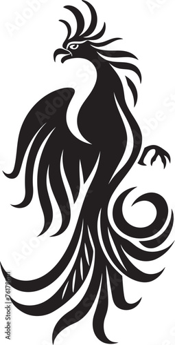 Cosmic Inferno Hand Drawn Phoenix Symbol in Black Vector Resurrected Phoenix Logo Design of Legendary Bird in Black Vector