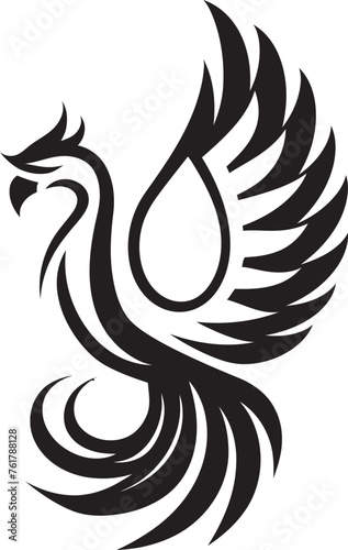 Celestial Revival Hand Drawn Phoenix Symbol in Black Vector Phoenix Radiance Logo Design of Legendary Bird in Black Vector