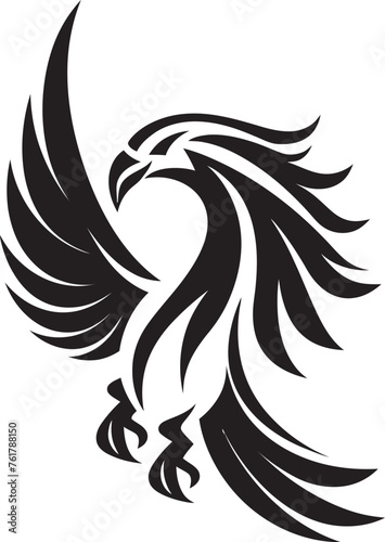 Wings of Immortality Phoenix Logo Design Icon in Black Vector Phoenix Majesty Legendary Bird Emblem in Vector Black