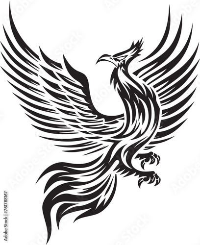 Cosmic Resurgence Hand Drawn Phoenix Symbol in Black Vector Immortal Wings Black Logo Design of Mythical Phoenix Icon