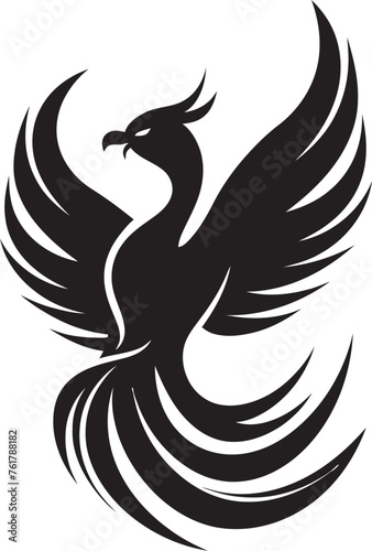 Eternal Flames Black Logo Design of Legendary Phoenix Icon Cosmic Phoenix Vector Icon of Mythical Bird in Black