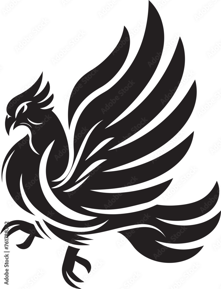 Fototapeta premium Phoenix Ignition Vector Icon of Legendary Phoenix in Black Cosmic Resurgence Hand Drawn Symbol of Mythical Bird in Black Vector