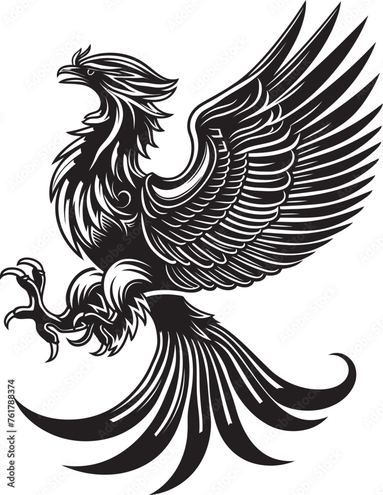 Obraz premium Phoenix Mythos Legendary Bird Vector Black Logo Design Icon Eternal Majesty Mythical Phoenix Emblem in Vector Black