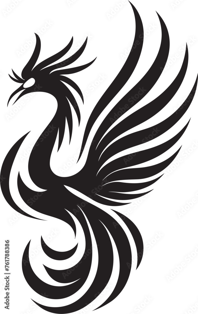 Celestial Guardian Hand Drawn Phoenix Symbol in Black Wings of Resurrection Phoenix Logo Design Icon in Black Vector Celestial Guardian Hand Drawn Phoenix Symbol in Black Wings of Resurrection Phoenix Logo Design Icon in Black Vector