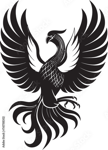 Cosmic Flame Logo Design of Legendary Phoenix in Black Vector Phoenix Luminescence Vector Icon of Mythical Bird in Black