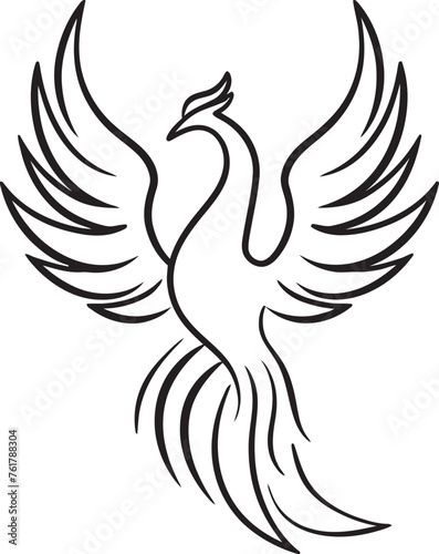 Phoenix Ignition Vector Icon of Mythical Bird in Black Cosmic Resurgence Hand Drawn Symbol of Legendary Phoenix in Black Vector