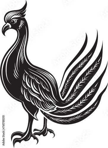 Eternal Firebird Vector Icon of Mythical Bird in Black Phoenix Ascendancy Hand Drawn Symbol of Legendary Bird in Black Vector