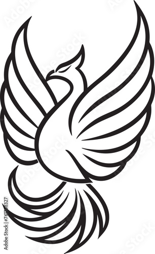Cosmic Flame Logo Design of Legendary Phoenix in Black Vector Eternal Blaze Vector Icon of Mythical Bird in Black