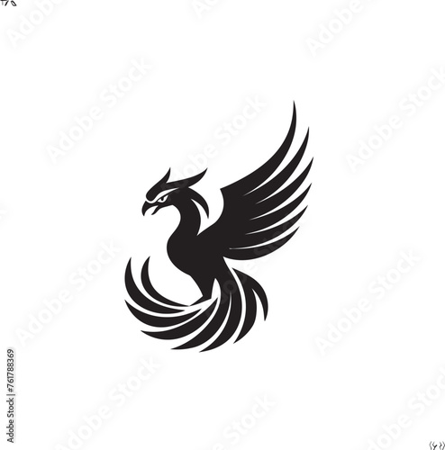 Cosmic Avian Black Logo Design of Divine Phoenix Icon Phoenix Enigma Hand Drawn Symbol of Legendary Bird in Black Vector