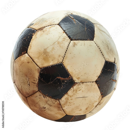 Vintage Soccer Ball on White or transparent Background, PNG.