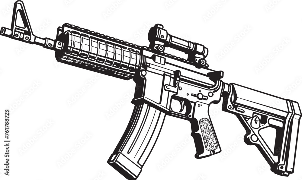Combat Precision M16 Rifle Icon in Black Vector Design Tactical Advantage M16 Rifle Symbol in Black Vector Emblem