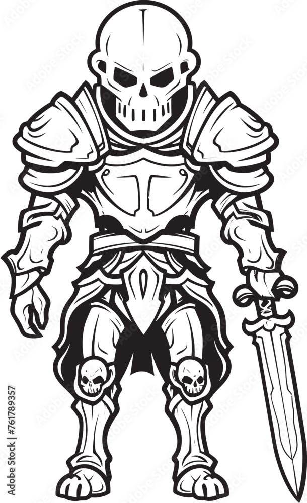 Fototapeta premium Shadowed Paladin Skeleton Knight Logo Design in Black Vector Spectral Sentinel Skeleton Knight Icon in Black Vector