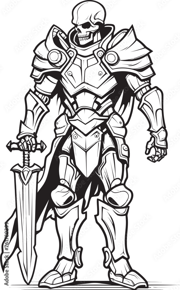 Haunted Warrior Skeleton Knight Icon in Black Vector Deaths Paladin Skeleton Knight Symbol in Black Vector