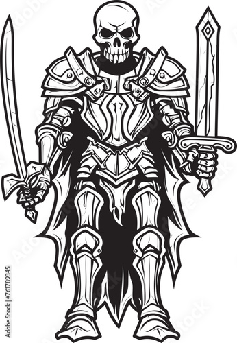 Haunted Champion Skeleton Knight Logo Design in Black Vector Deaths Guardian Skeleton Knight Icon in Black Vector