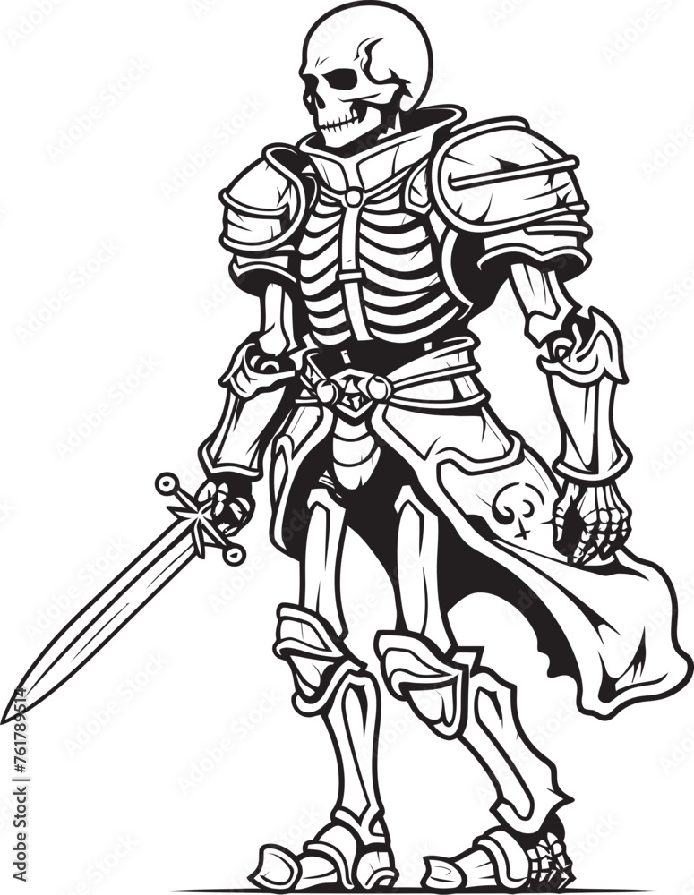 Fototapeta premium Spectral Warrior Skeleton Knight Logo Design in Black Vector Grim Defender Skeleton Knight Icon in Black Vector