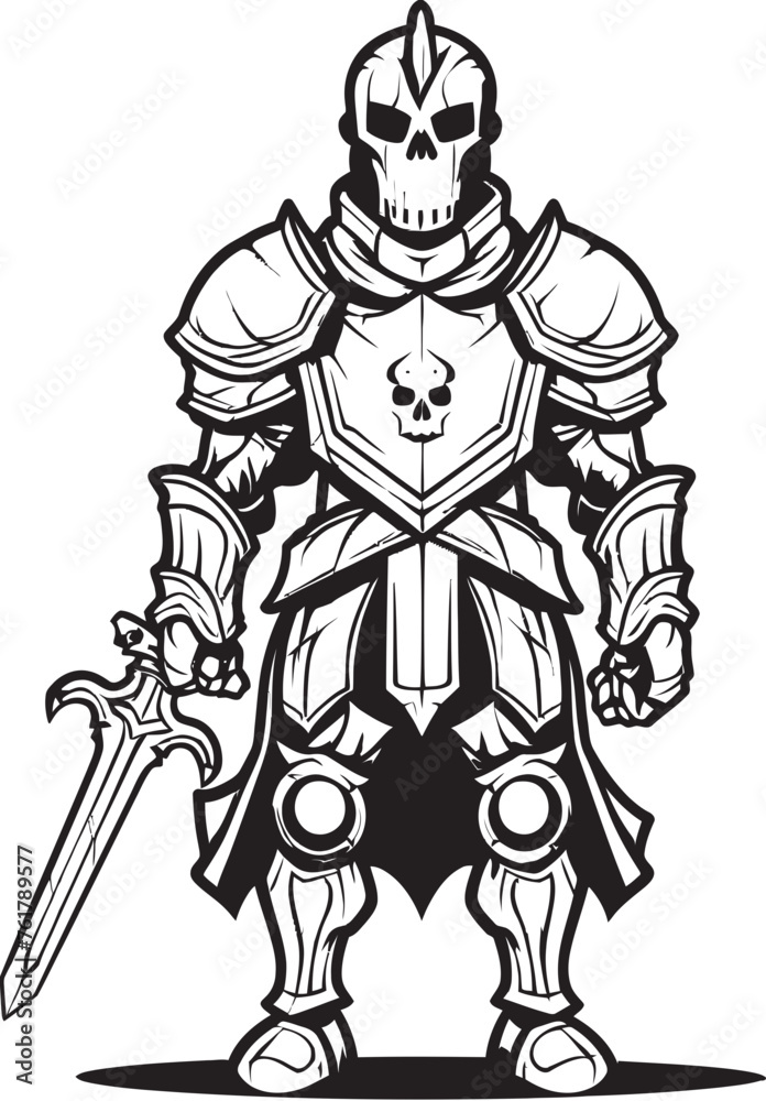 Dark Paladin Skeleton Knight Icon in Black Vector Shadowed Guardian Skeleton Knight Symbol in Black Vector